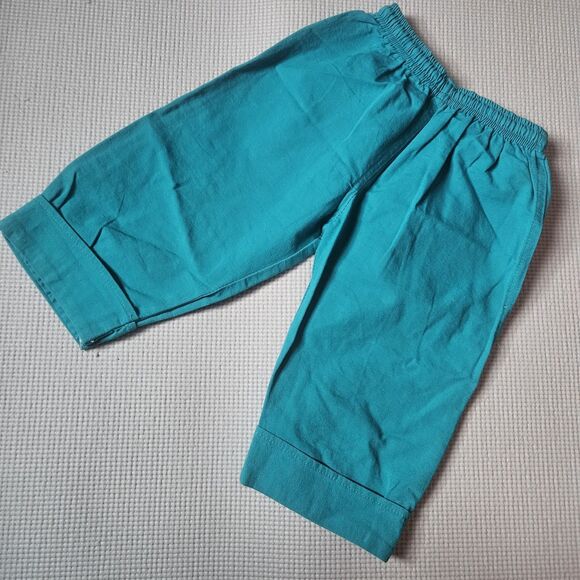 Vintage Kawaii Canvas 2T Pants Toddler Blue Elastic Tie Waist Embroidered Doll - Picture 9 of 9